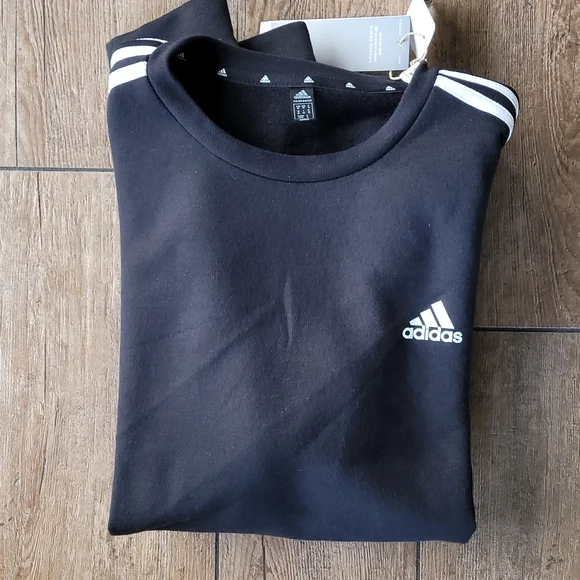 ADIDAS CREWNECK SWEATSHIRT 3 Stripe Black White Men's Size Med NWT - Picture 5 of 7